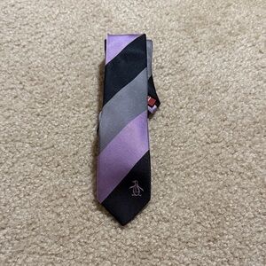 Original Penguin Tie with Lavender, Charcoal, and Black Stripes